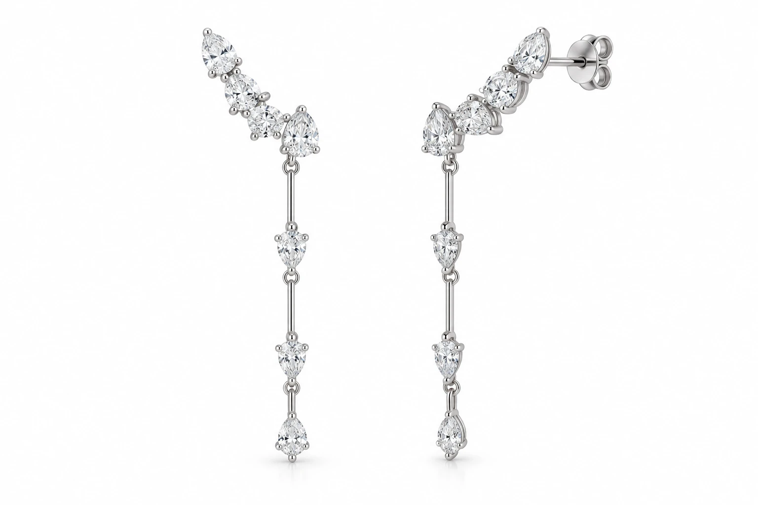 Aros Pluie — Oro blanco 14k, diamante de laboratorio