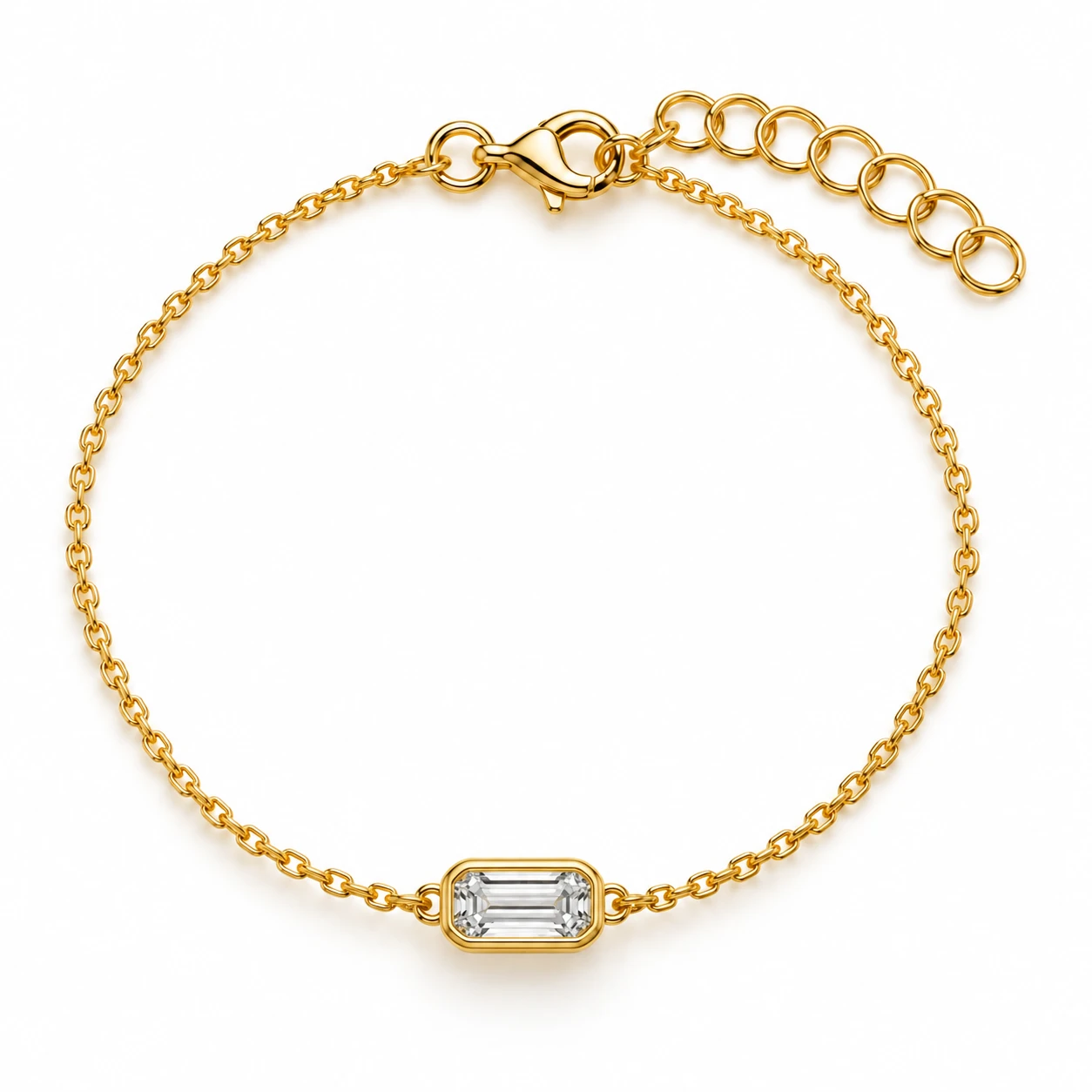 Pulsera Solitaire — Oro amarillo 14k, diamante de laboratorio